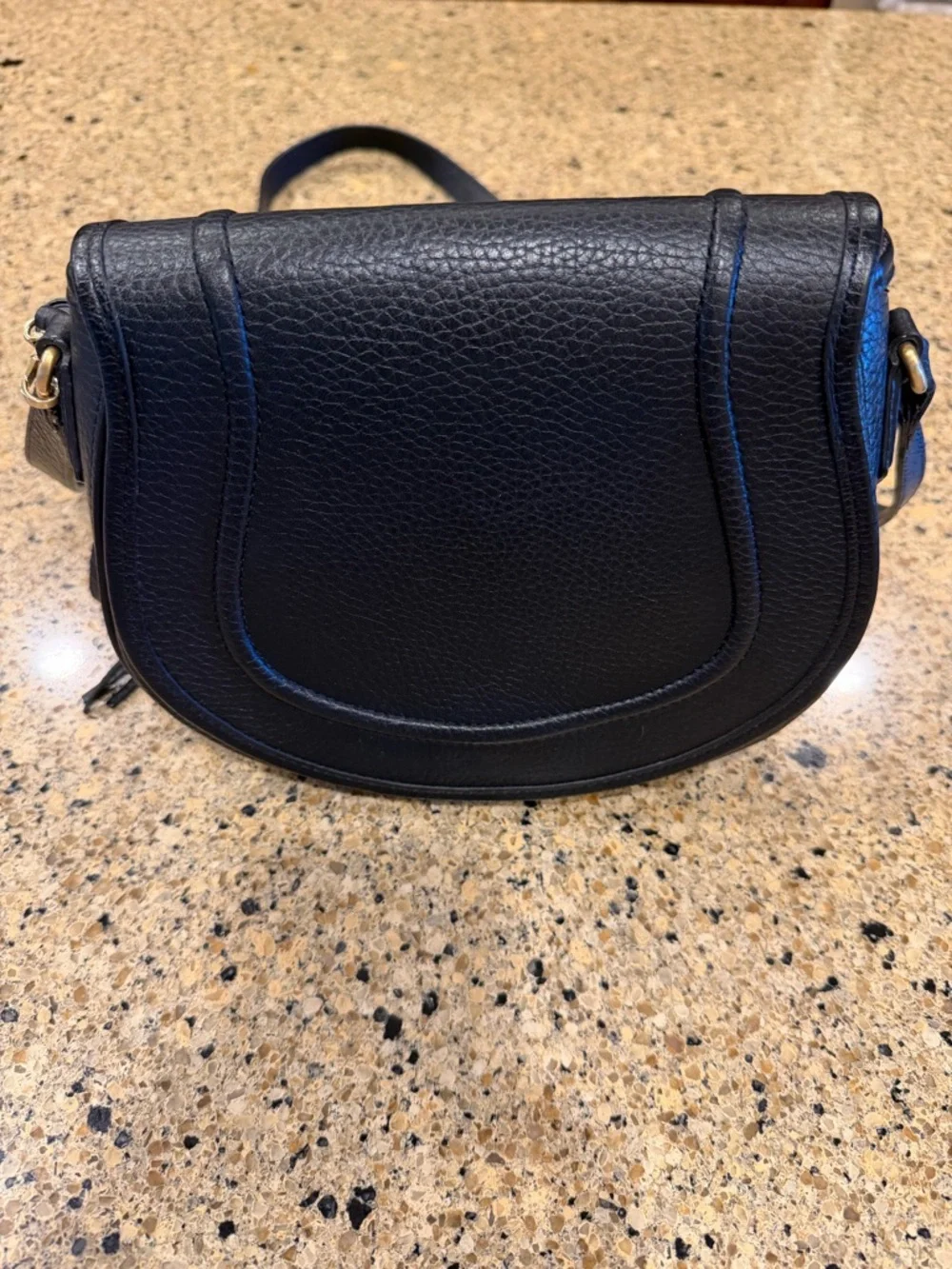 Gigi New York Cross Grain Leather Black Saddle Bag